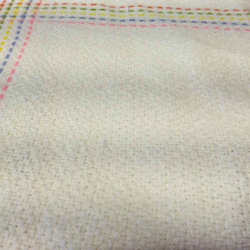 The Three Weavers Baby Blanket Kids OS White Vintage‎ Handwoven Orlon Bear Plaid